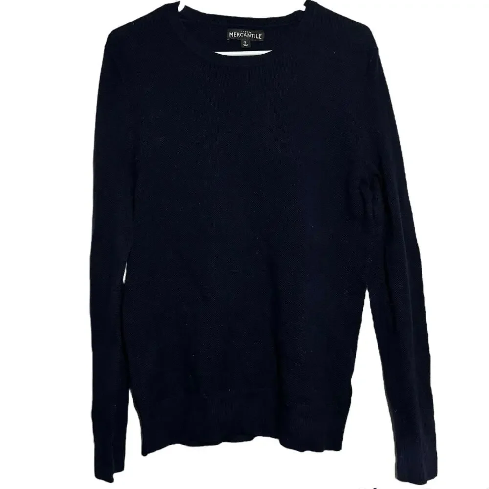 J. Crew Mercantile Cotton Pique Crewneck Sweater Long Sleeve Knitted Black S